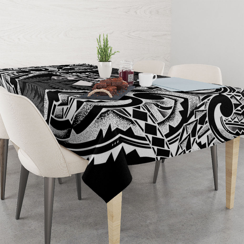 White Ribbon Day New Zealand Tablecloth Respect Women Maori Pattern Black
