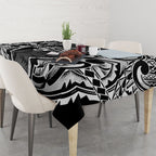 White Ribbon Day New Zealand Tablecloth Respect Women Maori Pattern Black