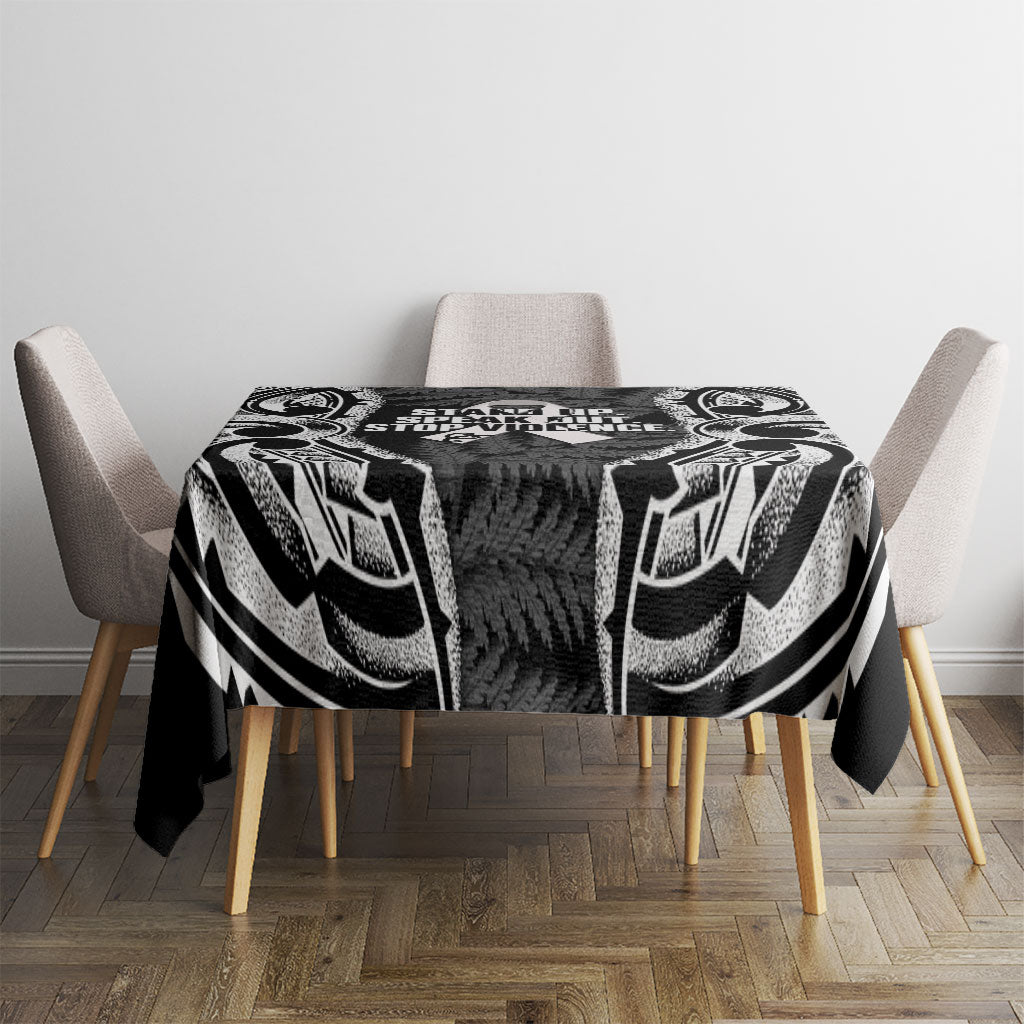 White Ribbon Day New Zealand Tablecloth Respect Women Maori Pattern Black