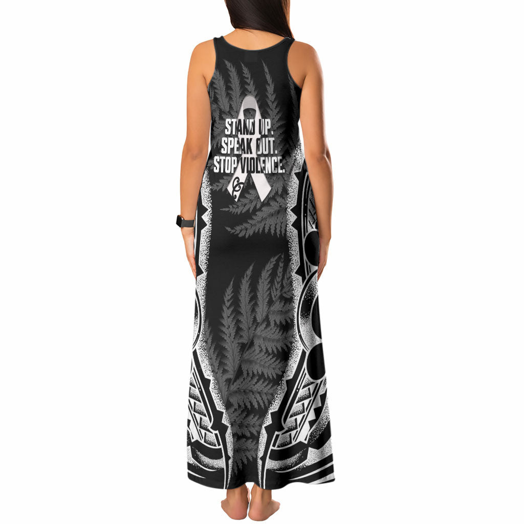 White Ribbon Day New Zealand Tank Maxi Dress Respect Women Maori Pattern Black