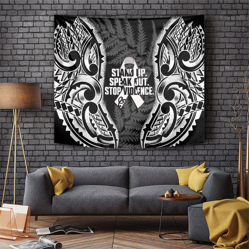White Ribbon Day New Zealand Tapestry Respect Women Maori Pattern Black