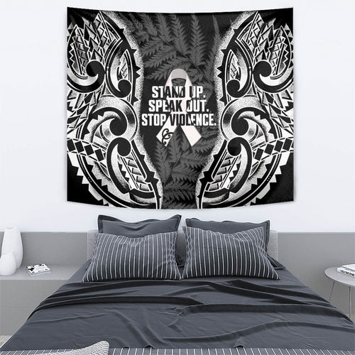 White Ribbon Day New Zealand Tapestry Respect Women Maori Pattern Black