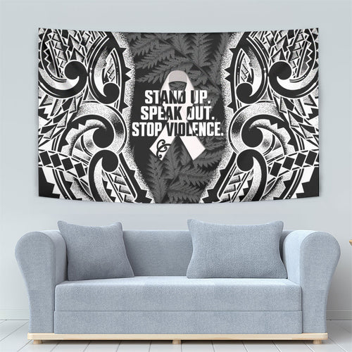 White Ribbon Day New Zealand Tapestry Respect Women Maori Pattern Black