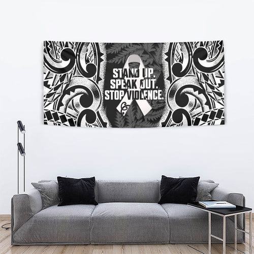 White Ribbon Day New Zealand Tapestry Respect Women Maori Pattern Black