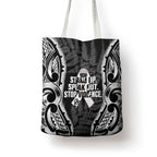 White Ribbon Day New Zealand Tote Bag Respect Women Maori Pattern Black