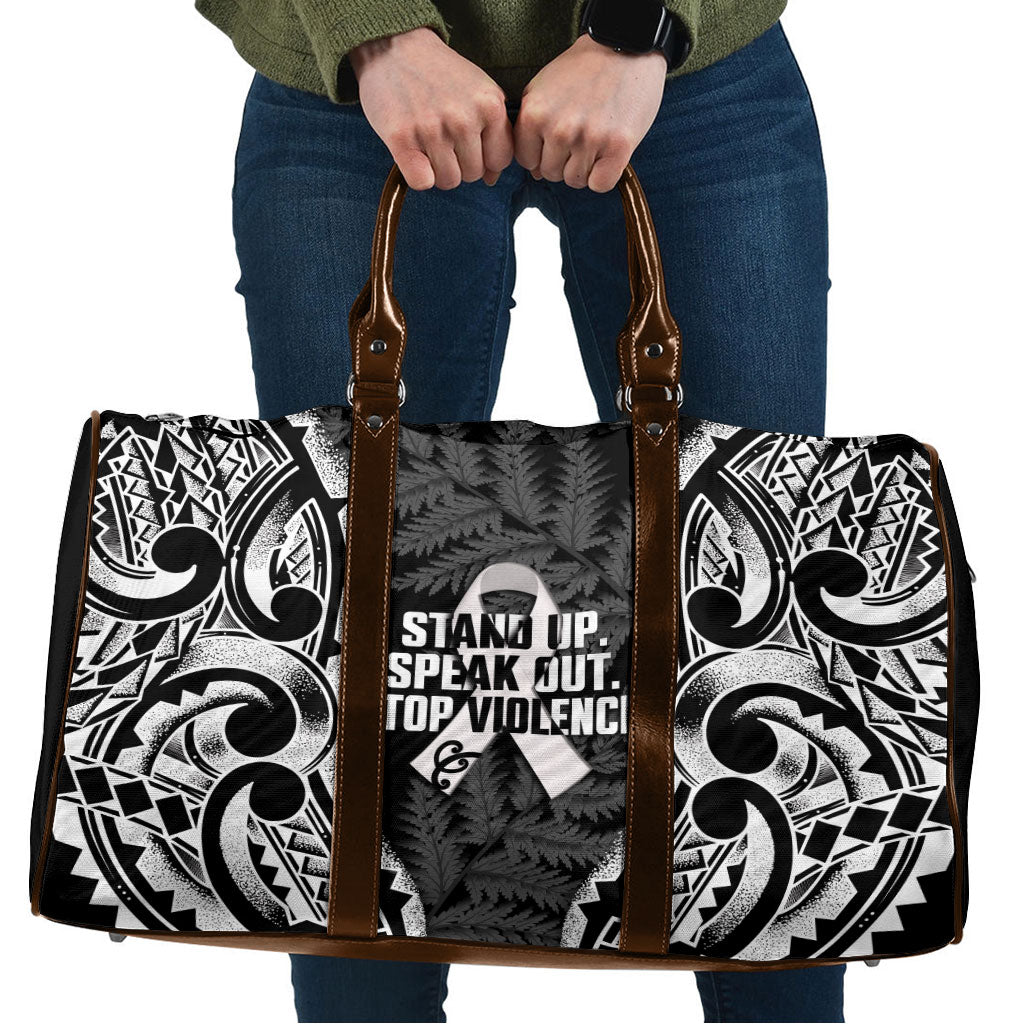 White Ribbon Day New Zealand Travel Bag Respect Women Maori Pattern Black