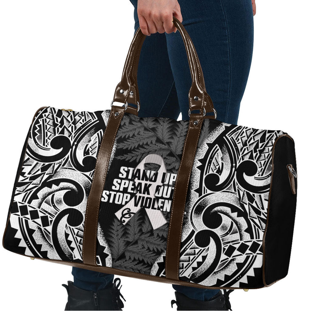 White Ribbon Day New Zealand Travel Bag Respect Women Maori Pattern Black