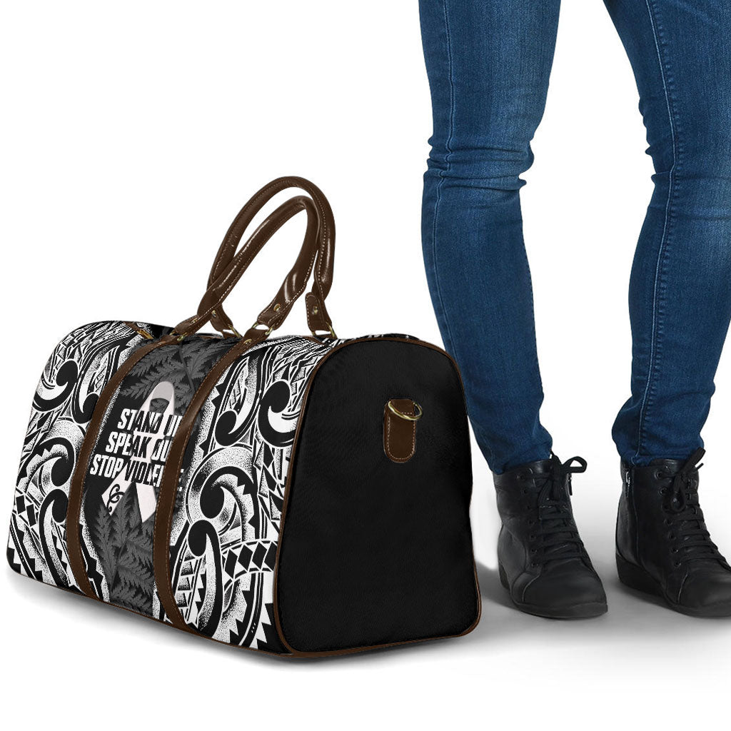 White Ribbon Day New Zealand Travel Bag Respect Women Maori Pattern Black
