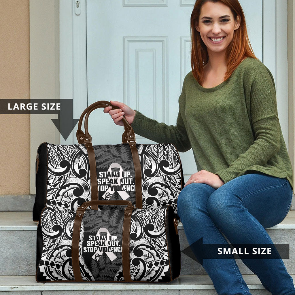 White Ribbon Day New Zealand Travel Bag Respect Women Maori Pattern Black