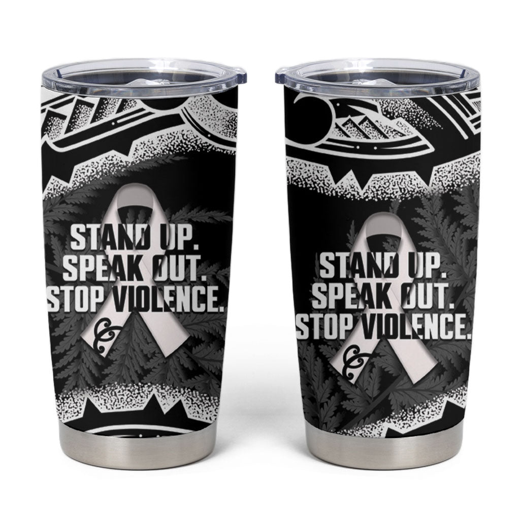 White Ribbon Day New Zealand Tumbler Cup Respect Women Maori Pattern Black