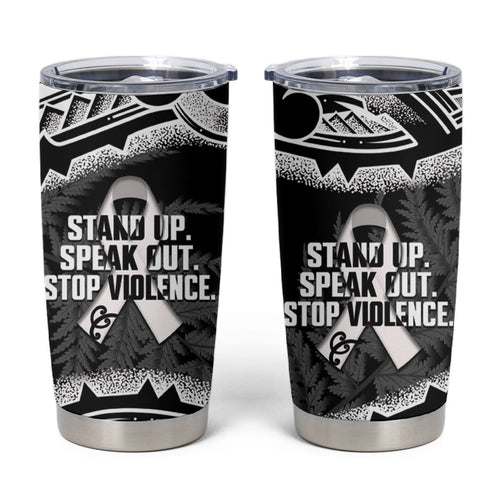 White Ribbon Day New Zealand Tumbler Cup Respect Women Maori Pattern Black
