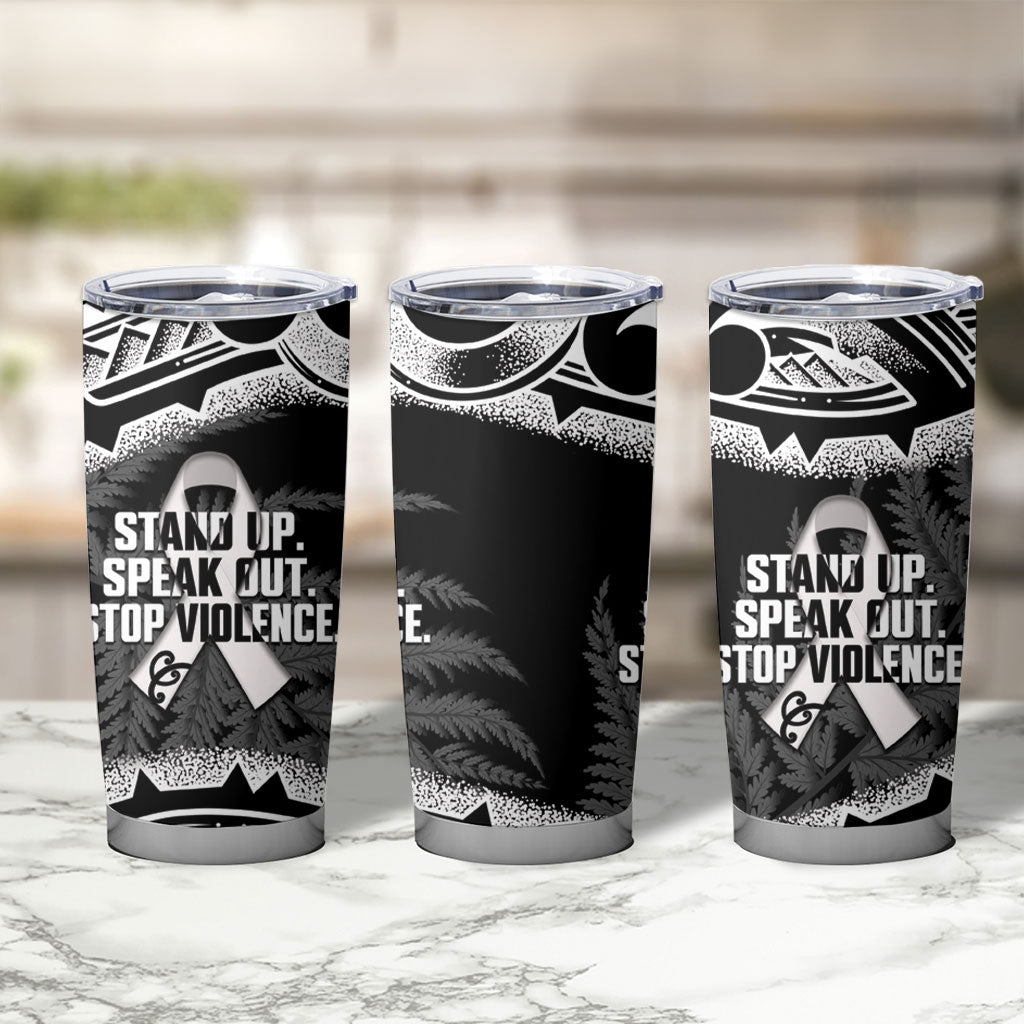 White Ribbon Day New Zealand Tumbler Cup Respect Women Maori Pattern Black