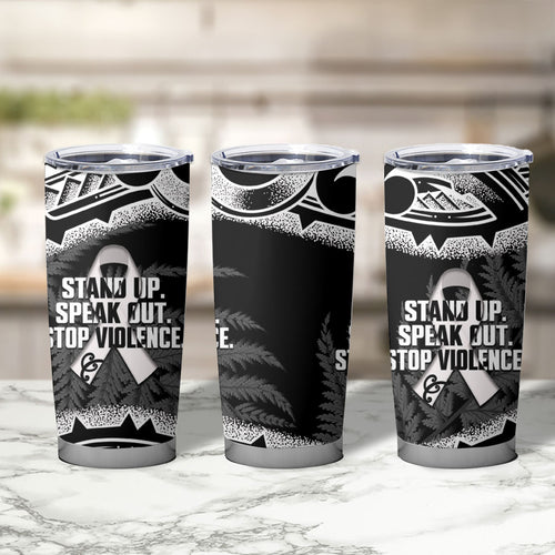 White Ribbon Day New Zealand Tumbler Cup Respect Women Maori Pattern Black