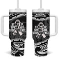 White Ribbon Day New Zealand Tumbler With Handle Respect Women Maori Pattern Black
