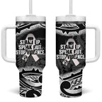 White Ribbon Day New Zealand Tumbler With Handle Respect Women Maori Pattern Black