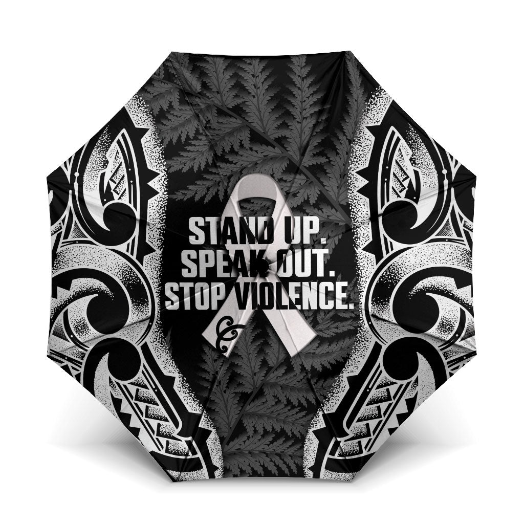 White Ribbon Day New Zealand Umbrella Respect Women Maori Pattern Black