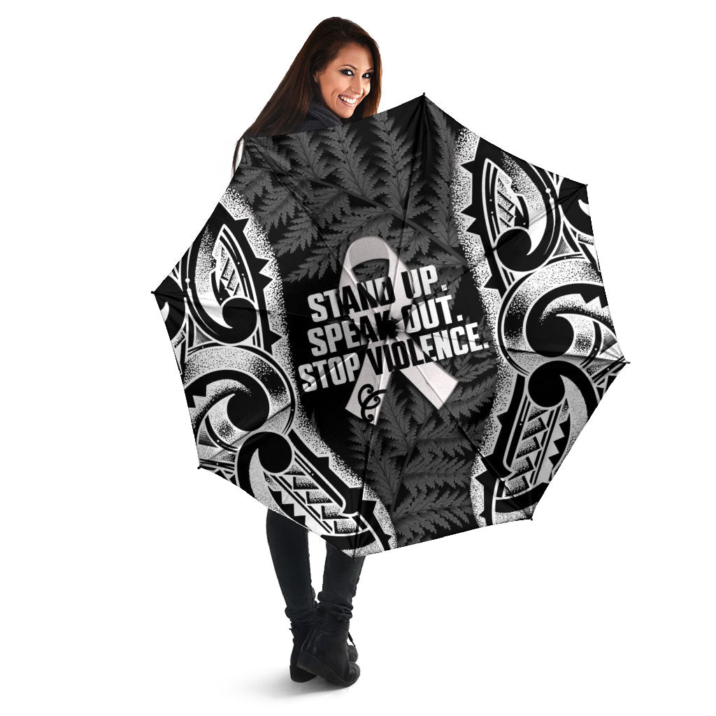 White Ribbon Day New Zealand Umbrella Respect Women Maori Pattern Black