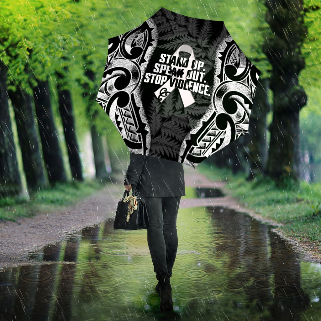 White Ribbon Day New Zealand Umbrella Respect Women Maori Pattern Black