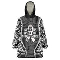 White Ribbon Day New Zealand Wearable Blanket Hoodie Respect Women Maori Pattern Black