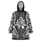 White Ribbon Day New Zealand Wearable Blanket Hoodie Respect Women Maori Pattern Black