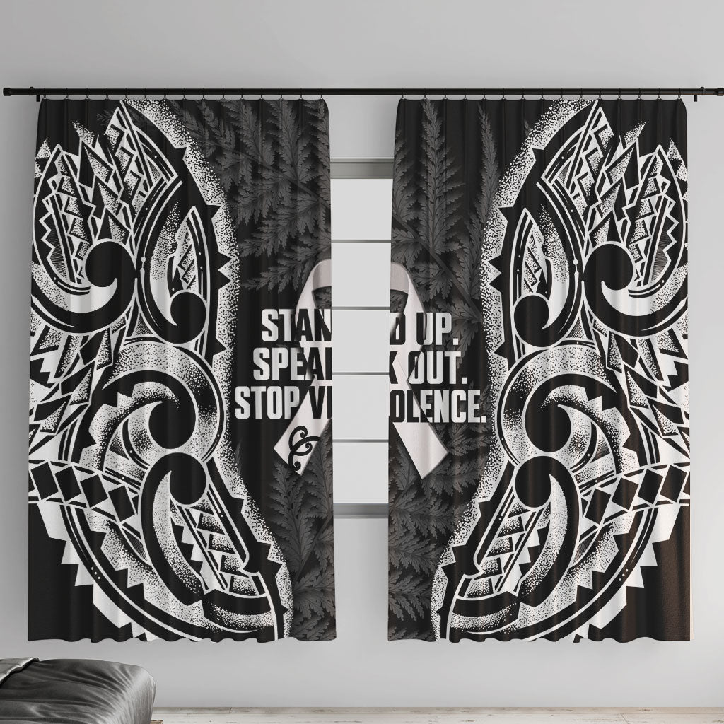 White Ribbon Day New Zealand Window Curtain Respect Women Maori Pattern Black