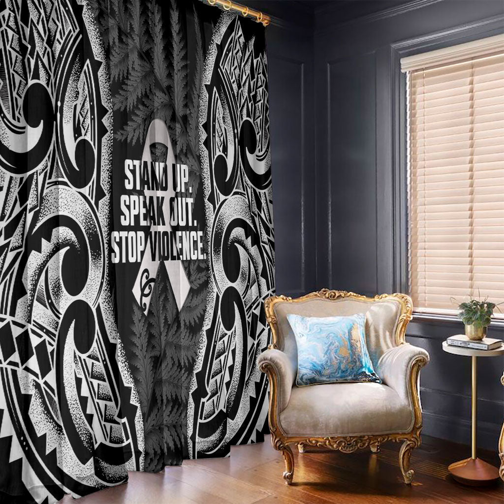 White Ribbon Day New Zealand Window Curtain Respect Women Maori Pattern Black