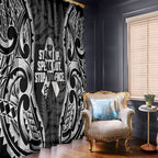 White Ribbon Day New Zealand Window Curtain Respect Women Maori Pattern Black