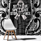 White Ribbon Day New Zealand Window Curtain Respect Women Maori Pattern Black