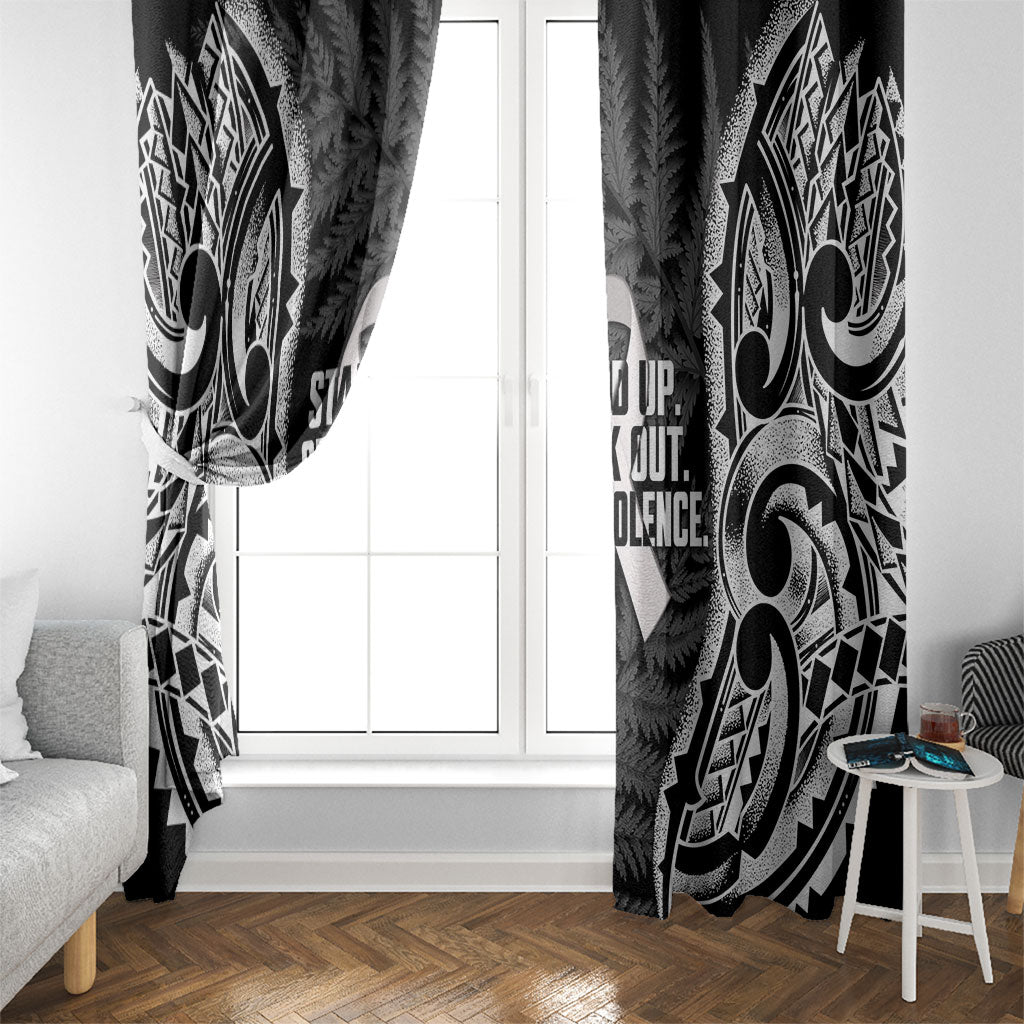 White Ribbon Day New Zealand Window Curtain Respect Women Maori Pattern Black