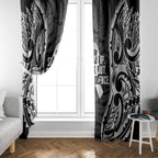 White Ribbon Day New Zealand Window Curtain Respect Women Maori Pattern Black
