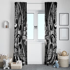 White Ribbon Day New Zealand Window Curtain Respect Women Maori Pattern Black