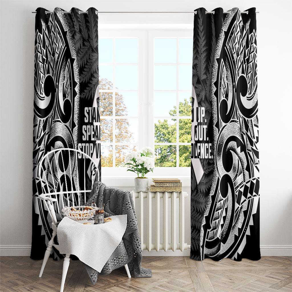 White Ribbon Day New Zealand Window Curtain Respect Women Maori Pattern Black