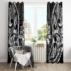 White Ribbon Day New Zealand Window Curtain Respect Women Maori Pattern Black