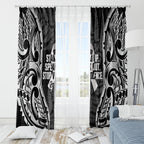 White Ribbon Day New Zealand Window Curtain Respect Women Maori Pattern Black