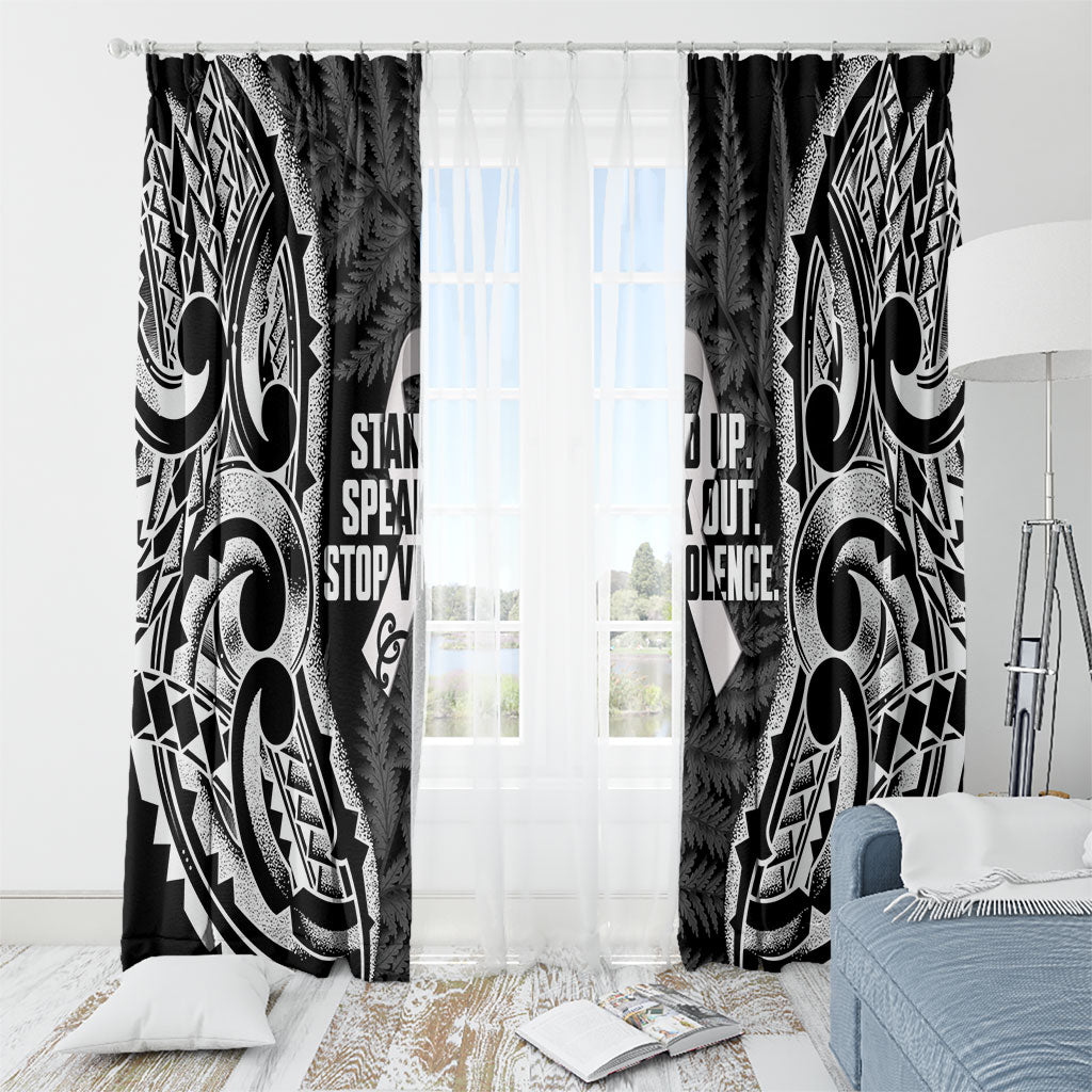 White Ribbon Day New Zealand Window Curtain Respect Women Maori Pattern Black