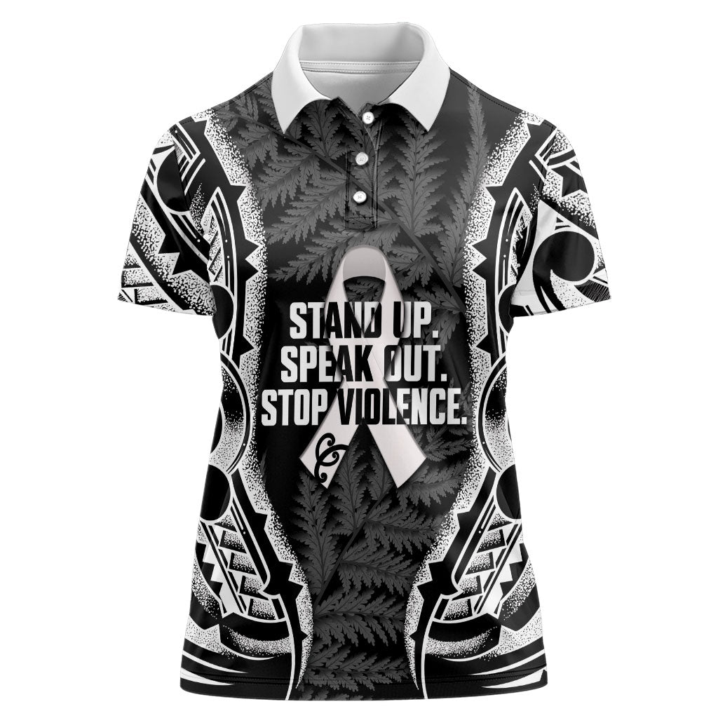 White Ribbon Day New Zealand Women Polo Shirt Respect Women Maori Pattern Black