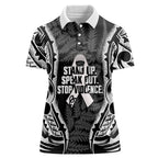White Ribbon Day New Zealand Women Polo Shirt Respect Women Maori Pattern Black