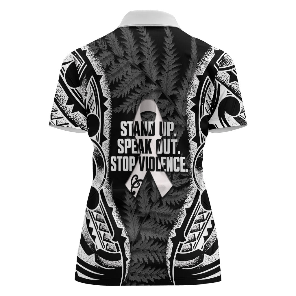 White Ribbon Day New Zealand Women Polo Shirt Respect Women Maori Pattern Black