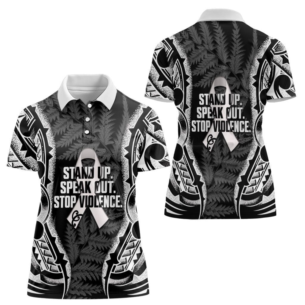 White Ribbon Day New Zealand Women Polo Shirt Respect Women Maori Pattern Black