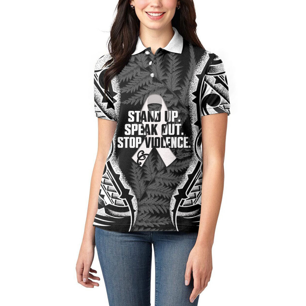 White Ribbon Day New Zealand Women Polo Shirt Respect Women Maori Pattern Black