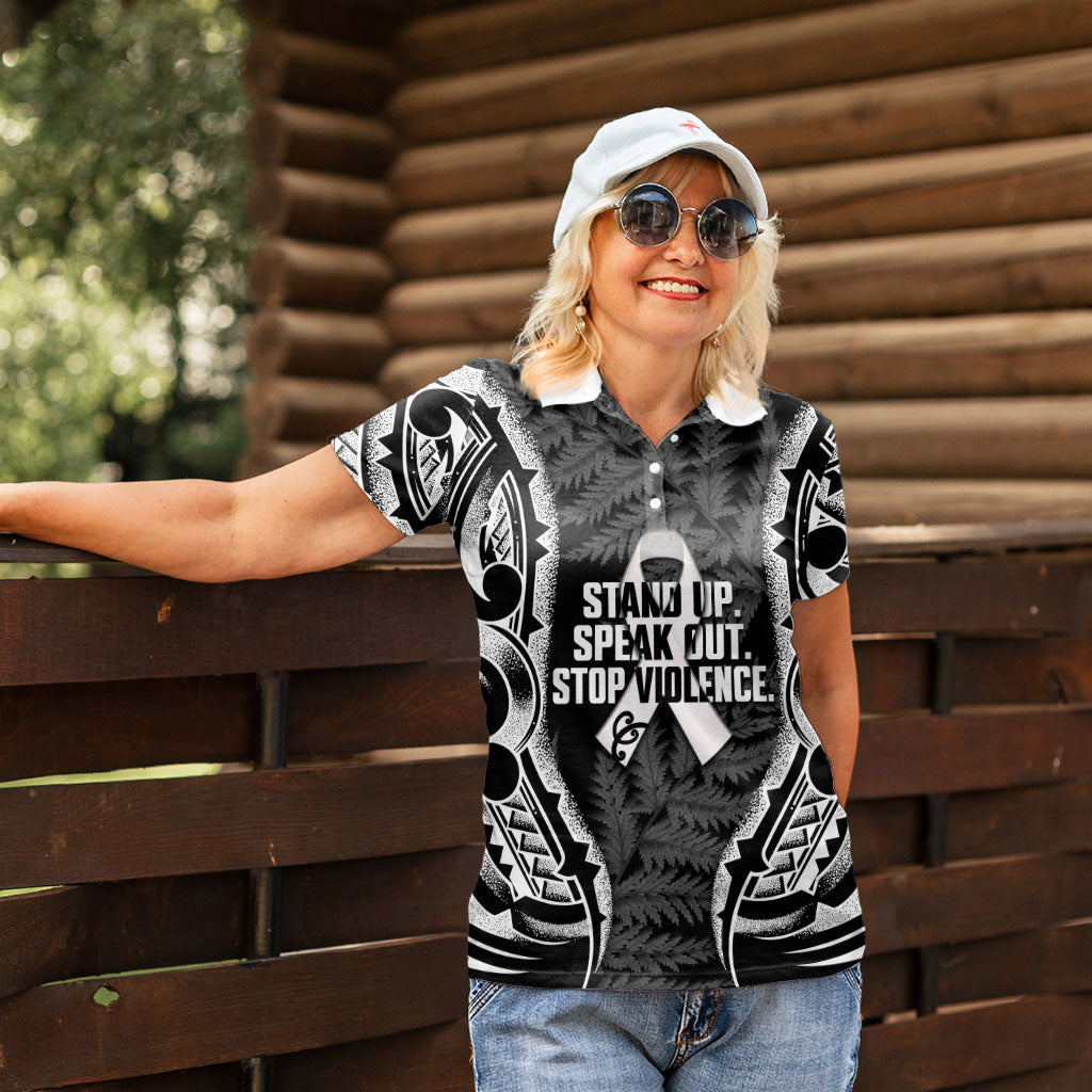 White Ribbon Day New Zealand Women Polo Shirt Respect Women Maori Pattern Black