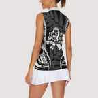 White Ribbon Day New Zealand Women Sleeveless Polo Shirt Respect Women Maori Pattern Black