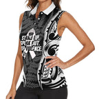 White Ribbon Day New Zealand Women Sleeveless Polo Shirt Respect Women Maori Pattern Black