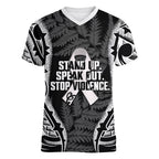 White Ribbon Day New Zealand Women V-Neck T-Shirt Respect Women Maori Pattern Black