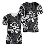 White Ribbon Day New Zealand Women V-Neck T-Shirt Respect Women Maori Pattern Black
