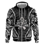 White Ribbon Day New Zealand Zip Hoodie Respect Women Maori Pattern Black