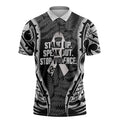 White Ribbon Day New Zealand Zipper Polo Shirt Respect Women Maori Pattern Black