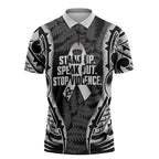 White Ribbon Day New Zealand Zipper Polo Shirt Respect Women Maori Pattern Black