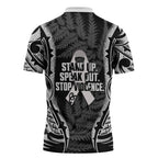 White Ribbon Day New Zealand Zipper Polo Shirt Respect Women Maori Pattern Black