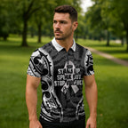 White Ribbon Day New Zealand Zipper Polo Shirt Respect Women Maori Pattern Black